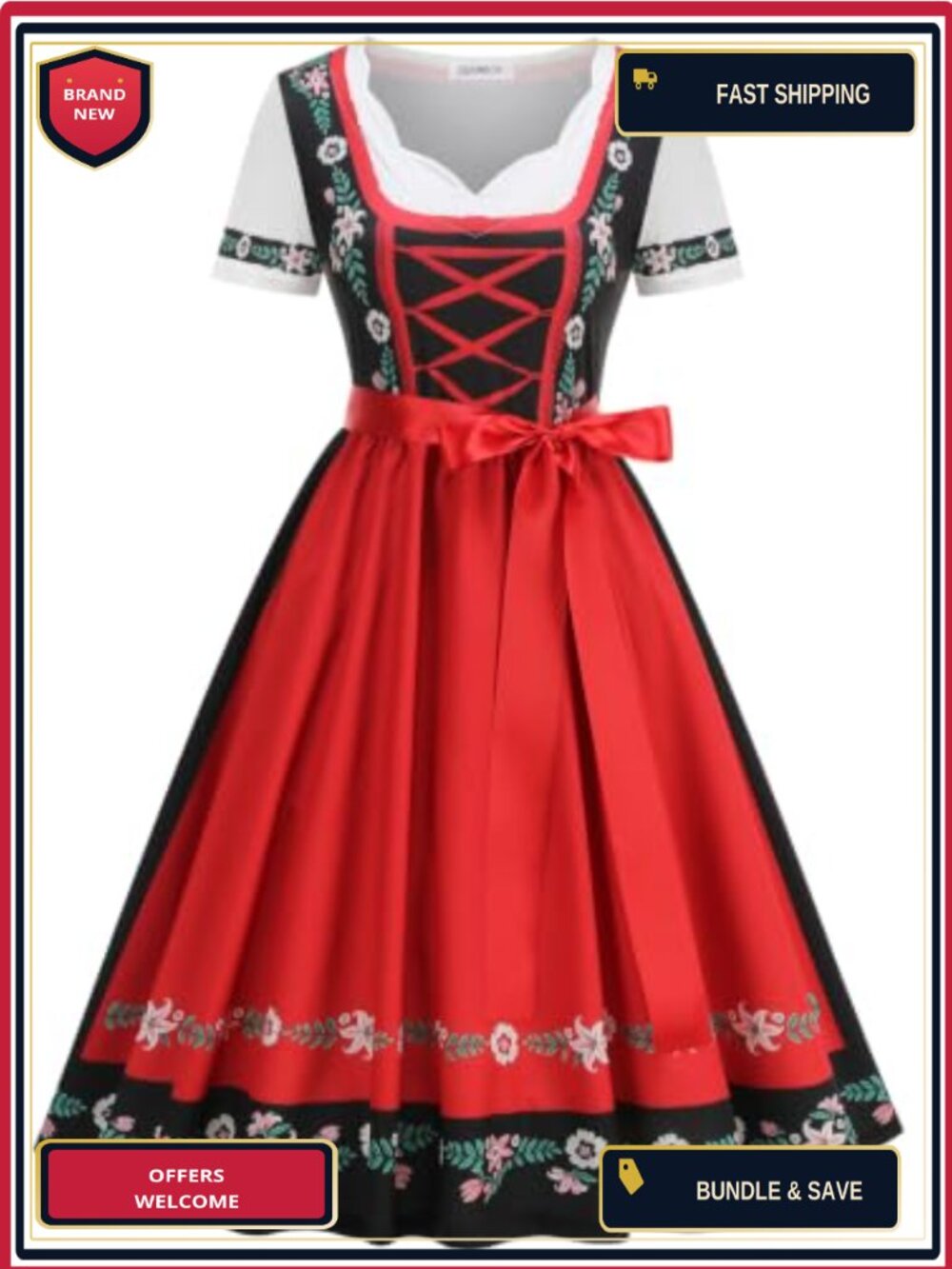 Oktoberfest Dirndl Dress Bavarian Costume with Apron